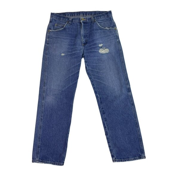 Wrangler Jeans Men's 34x38 Distressed Blue 100% Cotton Work Casual Fall Summer